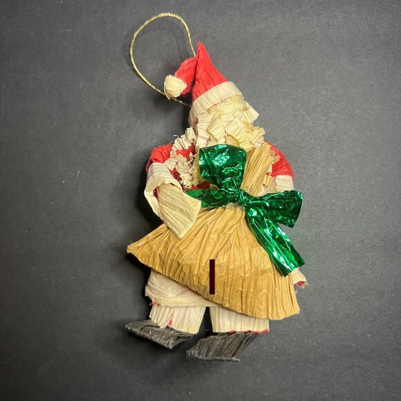 Vintage Crinkle Paper Santa Claus Christmas Holiday Hanging Figure Ornament 5" - Picture 3 of 4